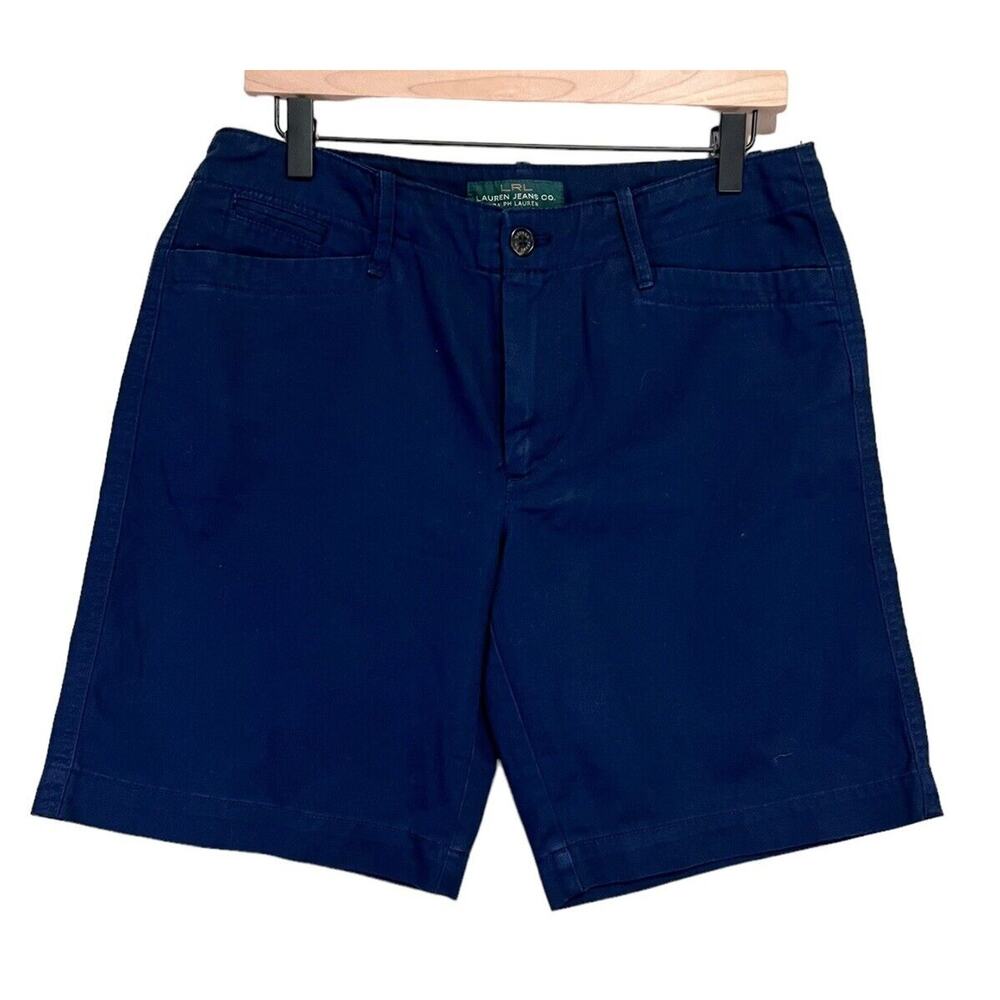 LRL Ralph Lauren Shorts Womens Navy Blue Bermuda Mid-Rise Flat Front Zip Sz 6